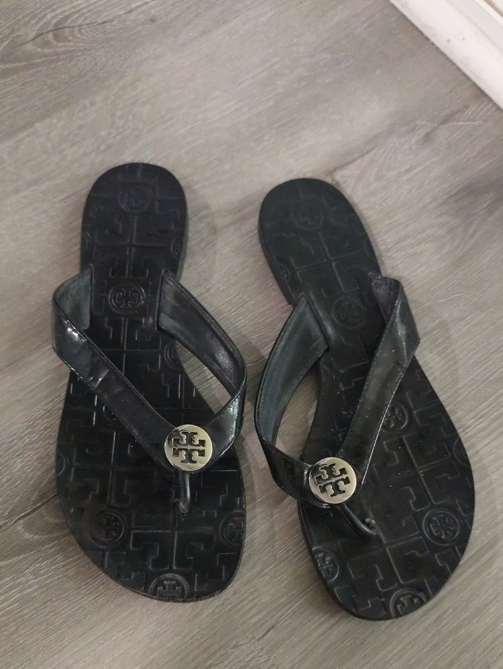 Tory Burch Black Logo Jelly Sandals with Gold Emblem